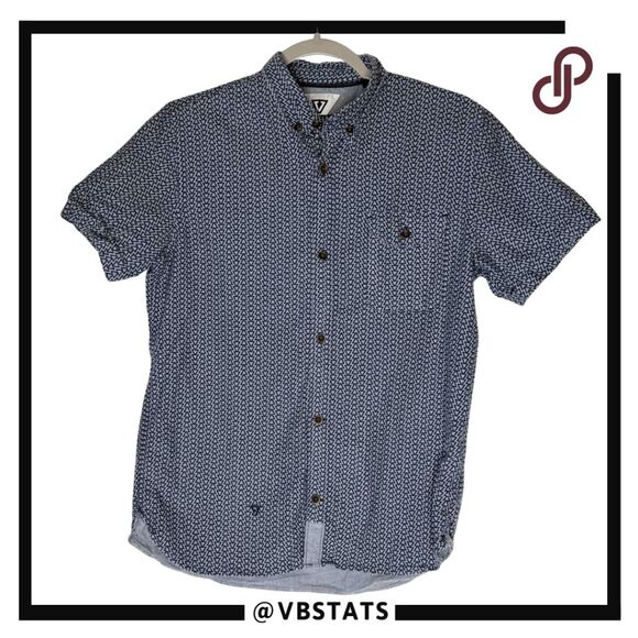 Vissla Boys Cotton Geometric Short Sleeve Collared Button Down Shirt Green Large - Picture 1 of 11